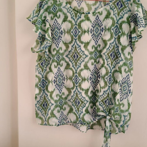 Derpouli women's airy blouse with ethnic pattern and side tie
