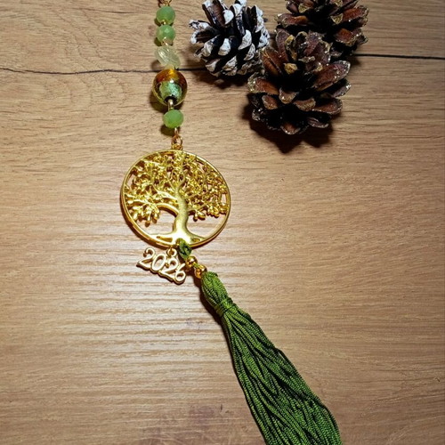 Handmade 2026 hanging charm with metal tree of life in gold color