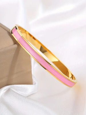 Steel bracelet gold with pink enamel new