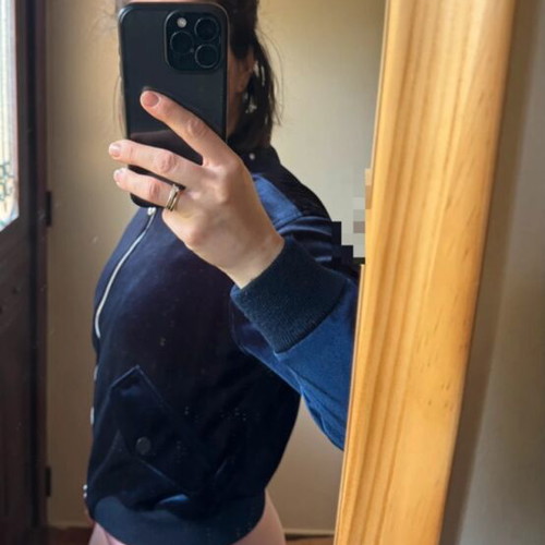 Jacket used with velvet texture, blue, Pull & Bear, size M