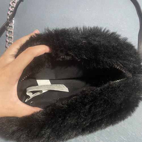 Black furry shoulder bag