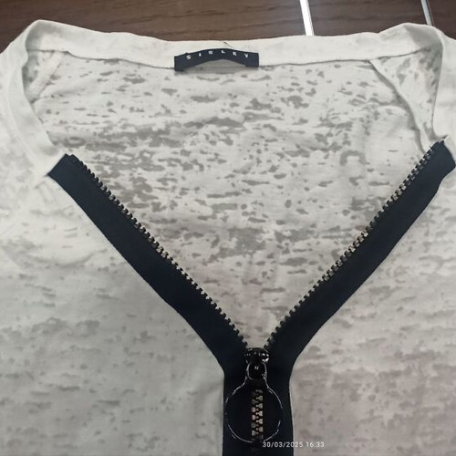 Sisley women's short sleeve blouse like new, black and white, size S