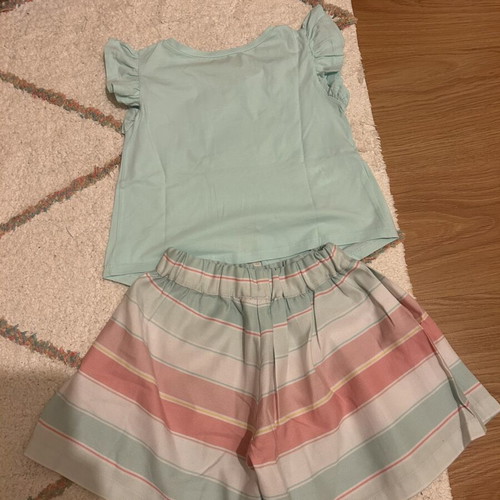 Lapin kids set used, pink and turquoise blouse with shorts
