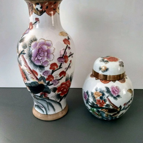 Satsuma porcelain vase set used, height 31 and 17 cm, 2 pieces