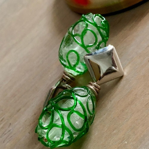 Silver 925 earrings new, green and silver