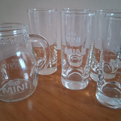 Ouzo MINI set of 5 glasses and 0.25l carafe like new