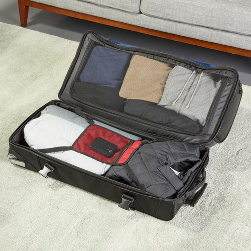 AmazonBasics Ripstop Wheeled Duffel Suitcase 87 Liter Blue like new