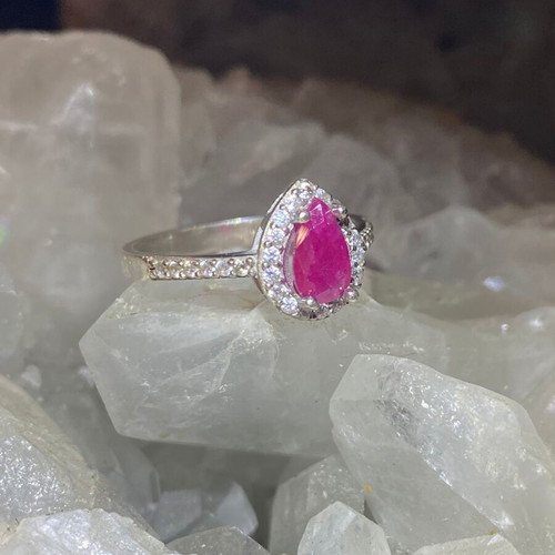 Silver ring with natural ruby and moissanite, new