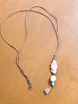 Summer long necklace with pastel seahorse used