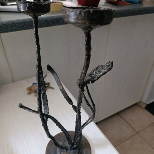 Handmade metal candlestick used
