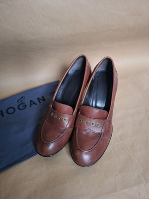 Hogan moccasins used, leather with 9 cm heel, brown