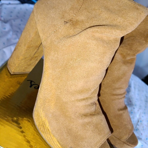 Tan Suede Ankle Boots with Open Toes like new