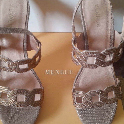 Menbur bridal sandals new, silver and gold, 10-11 cm heel
