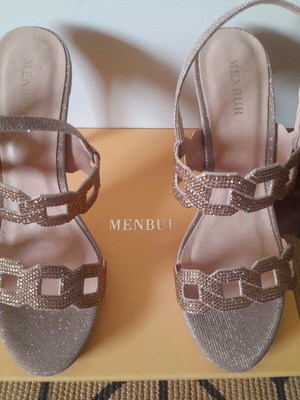 Menbur bridal sandals new, silver and gold, 10-11 cm heel
