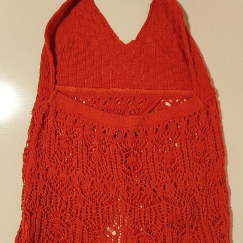 Woolnet Women's Crochet Halter Top like new, orange, adjustable S-M