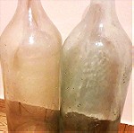  2 Παλιά Χειροποίητα μπουκάλια των 9 λίτρων (φελλού) , για λάδι, κρασί ή άλλα ποτά, από Φυσητό γυαλί.
