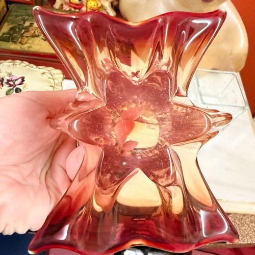 Vintage Murano glass swan decoration used, amber orange