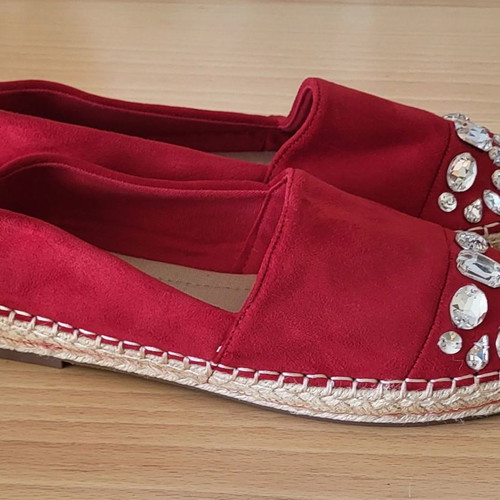 Fred espadrilles with crystals new, red suede, size 39