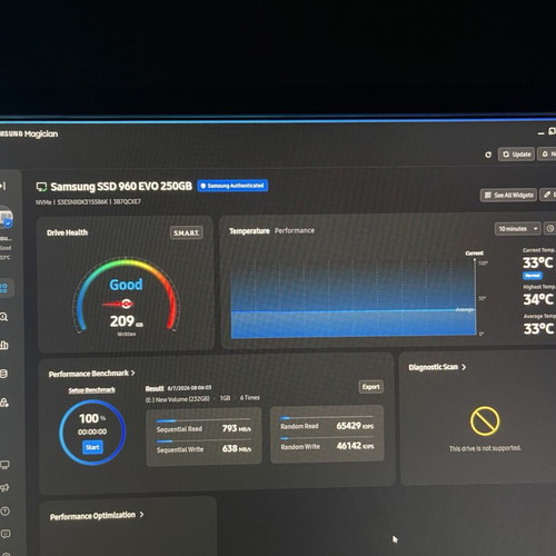 Samsung 960 EVO NVMe M.2 SSD 250GB like new