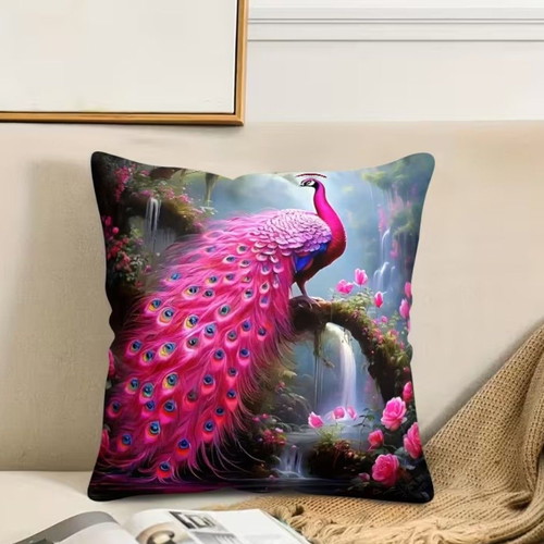 Pink Peacock Pillowcase new, 40x40 cm, decorative embroidery