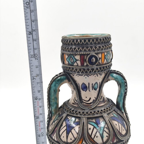 Ceramic vase with filigree Moroccan Fes used