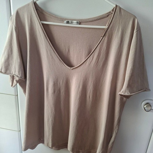 Beige short-sleeve cotton T-shirt Zara Large used