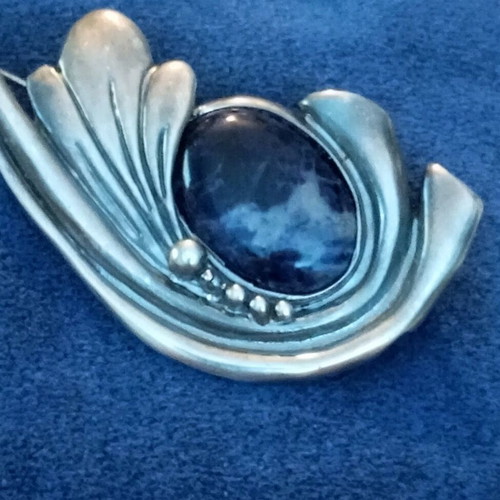 Lalaunis silver pin 925 with natural sodalite stone used, vintage