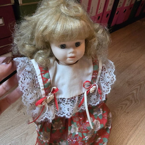 Glass doll country style like new with romantic dress
