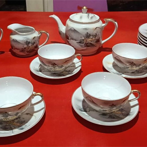 Kutani Geisha vintage Japanese tea set 21 pieces refurbished