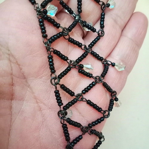 Vintage choker used, net-shaped with black glass seed beads