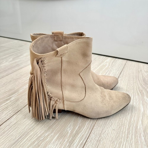 Cowboy suede ankle boots with fringe Zara used, beige leather
