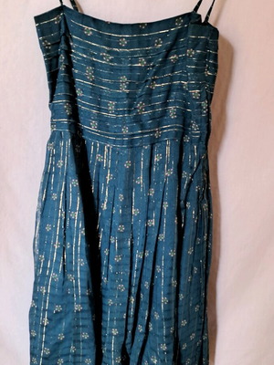 Dress and jacket set used, petrol with golden stripes