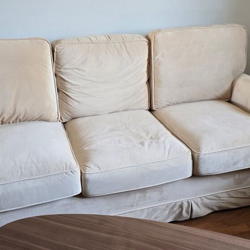 Sofa set new, 3-seater and 2-seater, beige velvet fabric