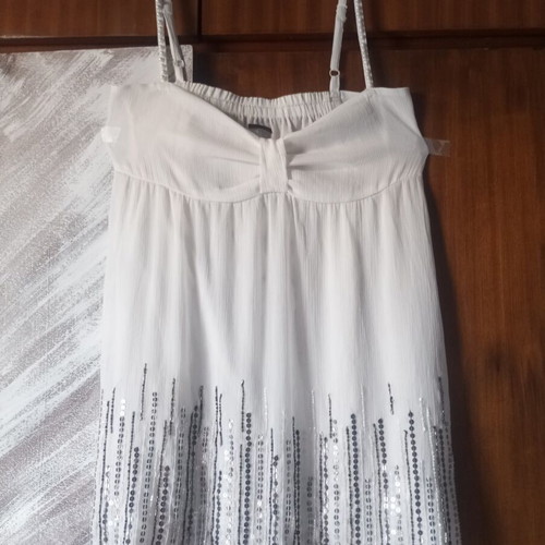 Bershka Long White Tunic with Sequins and Beads, Like New, Size M