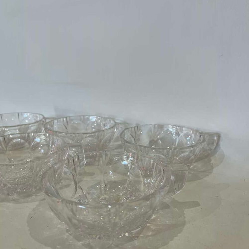 Vintage crystal bowls set of 6 with handles used, engraved designs