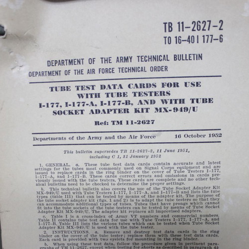 1944 U.S Army Tube Tester I-177-B used military tube testing device