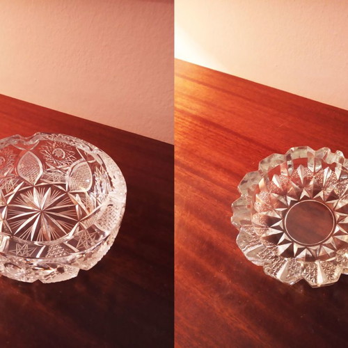 Crystal engraved ashtrays new, set of two large size