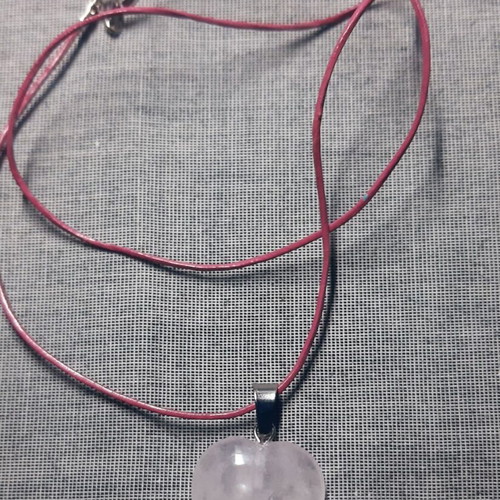 Elpida Necklace with Pink Quartz Heart, Leather and 925 Silver, New
