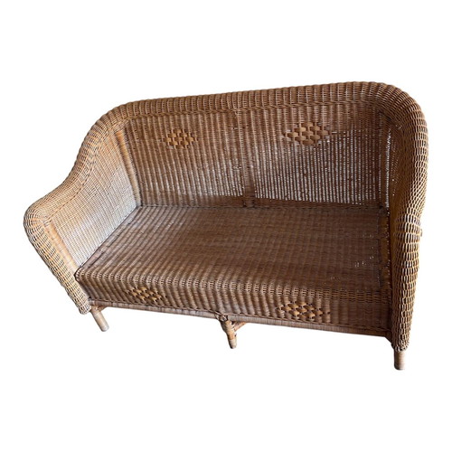 Outdoor garden furniture set with sofa, 3 armchairs and glass table