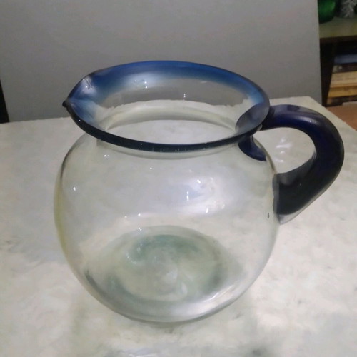 Handmade large pitcher from thick blown glass, new