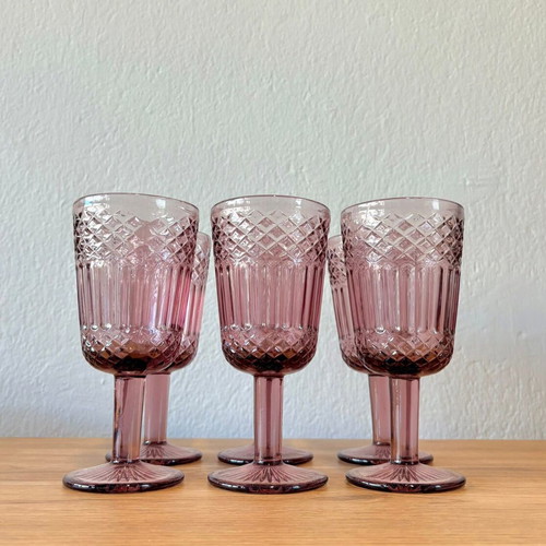 Vintage Pink Wine Glasses Set of 6 300ml Elegant Design