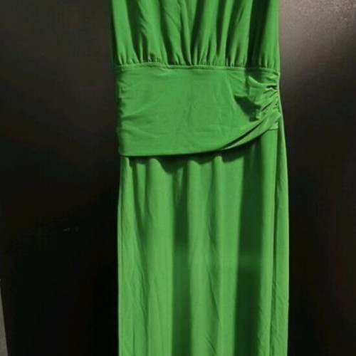 Maxi green dress like new with slit and open back