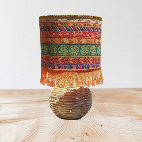 Portatif New Delhi table lamp with ceramic base and bamboo