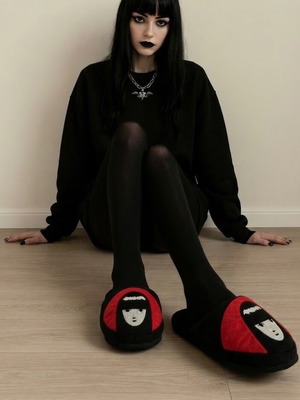 Vintage Emily the Strange slippers, size 37, black and red