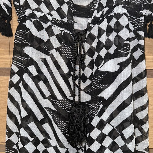 Kaftan semi sheer black and white with tassel details like new