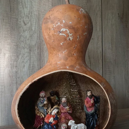 Large handmade pumpkin with nativity theme like new