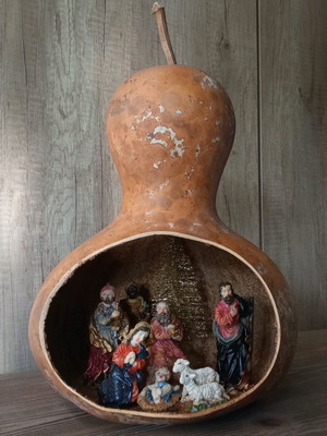 Large handmade pumpkin with nativity theme like new