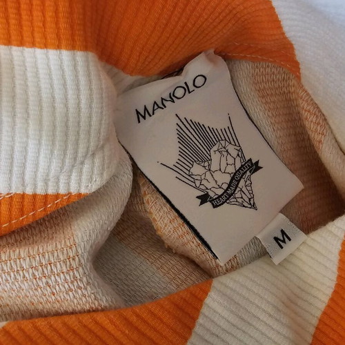 Manolo Luxury High Waist Designer Trousers like new, white and orange