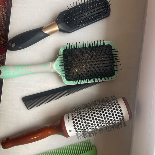 Collection of used combs and brushes