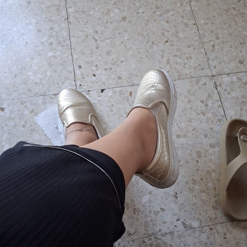 Slip-on shoes used, women's gold snakeskin embossed leather, size 38